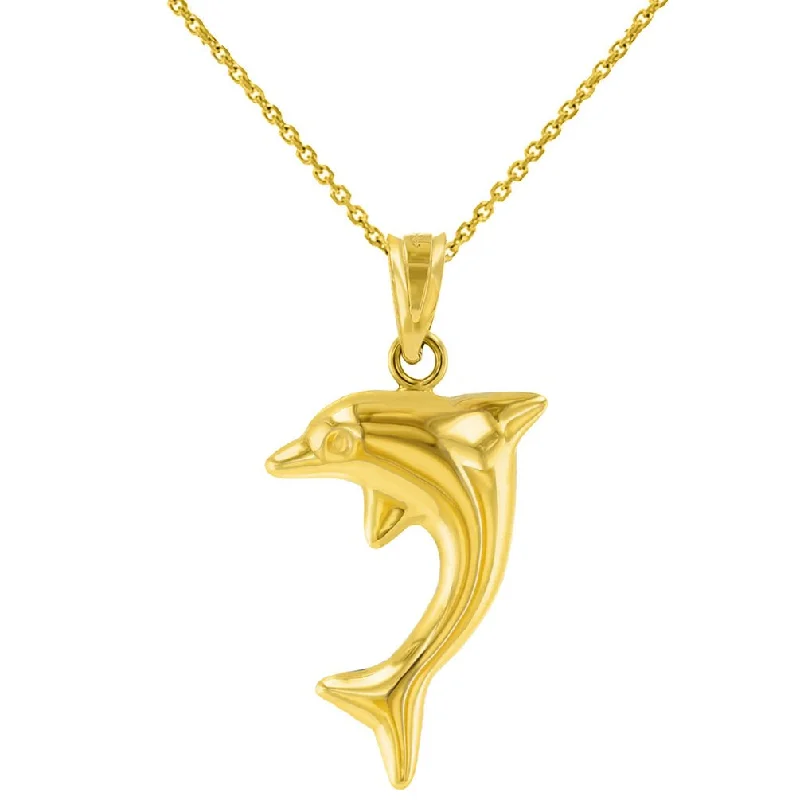 women unique necklaces -14K Yellow Gold Dolphin Charm Pendant Necklace with High Polish