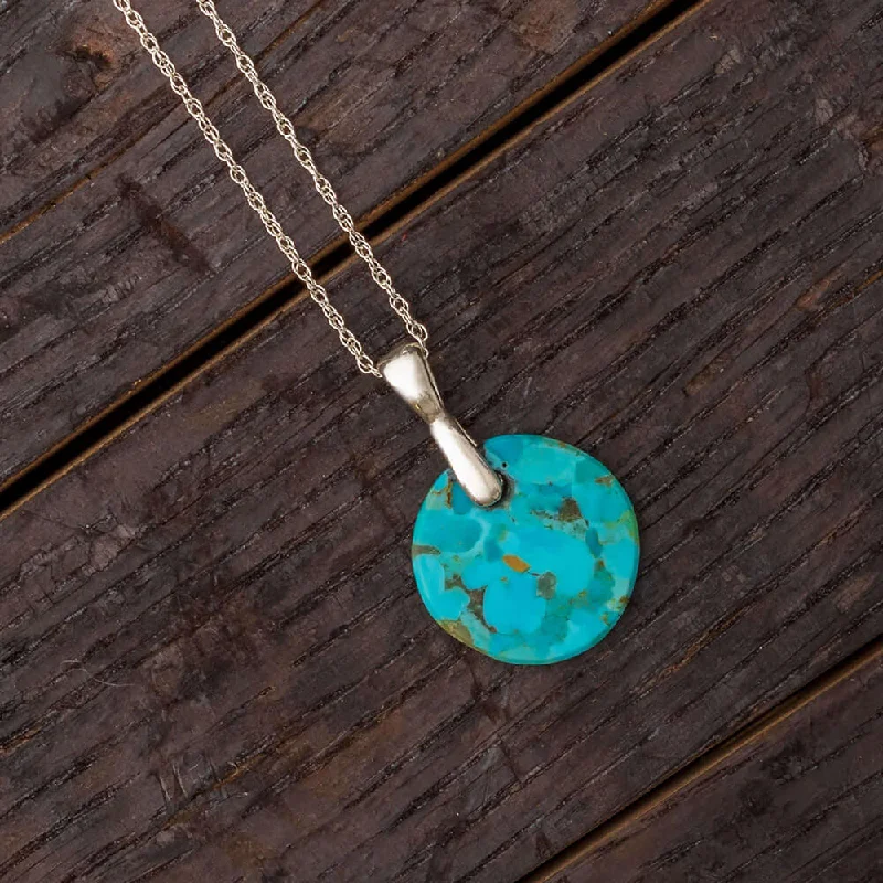 women flower pendant necklaces -Genuine Kingman Turquoise Circle Necklace