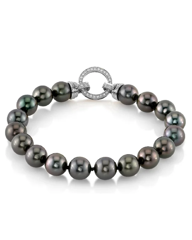 women luxury cuff bracelets -True Round Black Tahitian Pearl Bracelet, 8.0-9.0mm - AAAA Quality