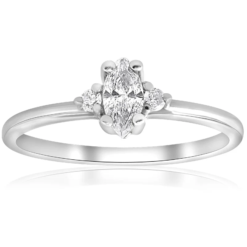 women halo engagement ring sets -1/3 Marquise Diamond Engagement Ring 10k White Gold