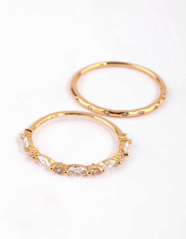 women luxury engagement rings -Gold Plated Sterling Silver Marquise Ring Set