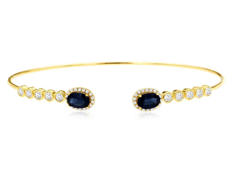 women double band bracelets -Sapphire and Diamond Accented Cuff Bracelet