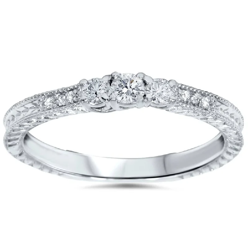 women round engagement rings -1/4ct Vintage Three Stone Round Diamond Engagement Ring 14K White Gold