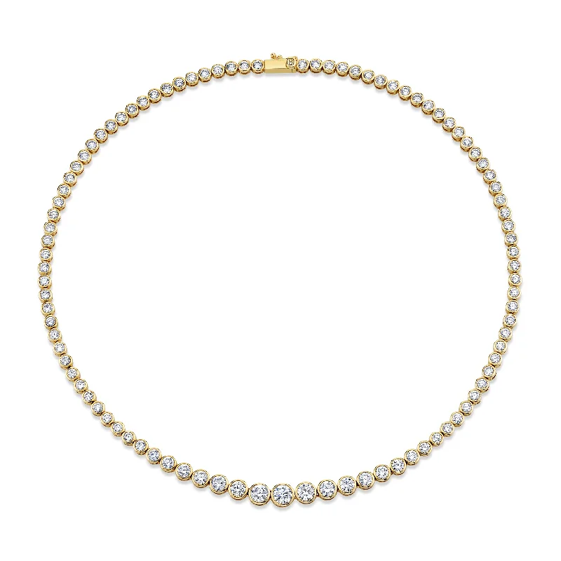 women twisted chain necklaces -Gold & Diamond Graduated Bezel Eternity Necklace