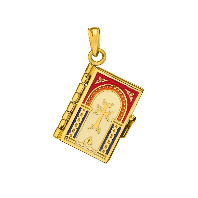 women silver necklaces -14k Yellow Gold Armenian Bible Book Charm Holy Bible with Prayer Pendant