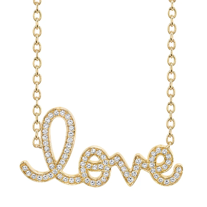 women engraved pendant necklaces -Gold & Diamond Supersize Script Love Necklace