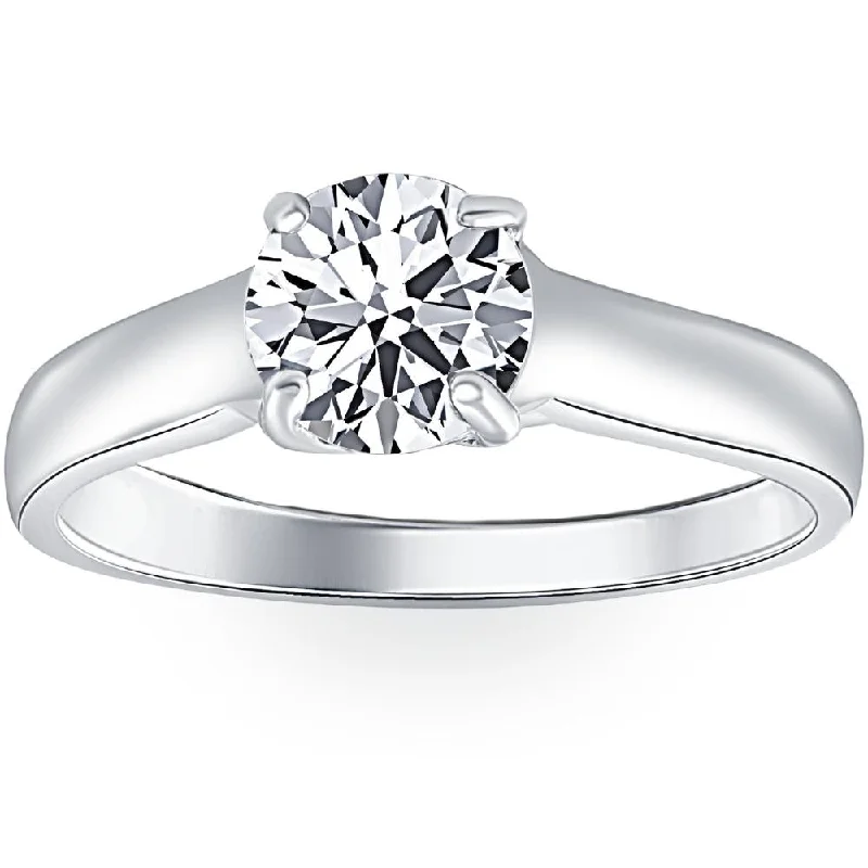 women cushion cut engagement rings -1 Ct Solitaire Round Cut Diamond Engagement Ring 14k White Gold Lab Grown