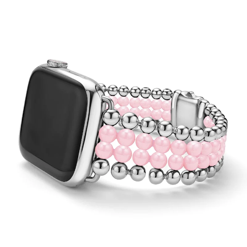 women hammered bangles -Smart Caviar Pink Ceramic and Stainless Steel Infinite Watch Bracelet-38-45mm