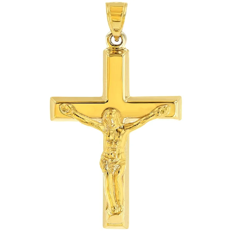 women unique charm necklaces -14K Yellow Gold Roman Catholic Cross Crucifix with Jesus Christ Pendant