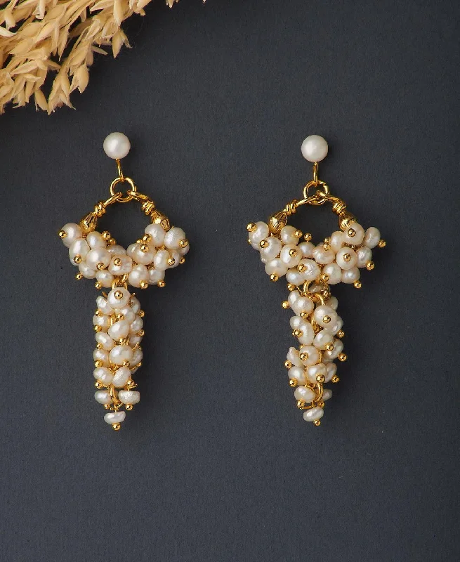 women geometric gold earrings -Traditional Banjara Pearl Earring