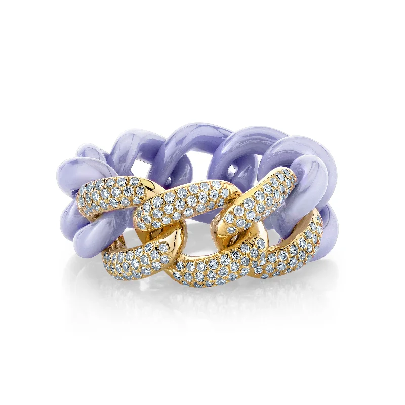 women halo diamond rings -TRIPLE PAVE LAVENDER CERAMIC ESSENTIAL LINK RING