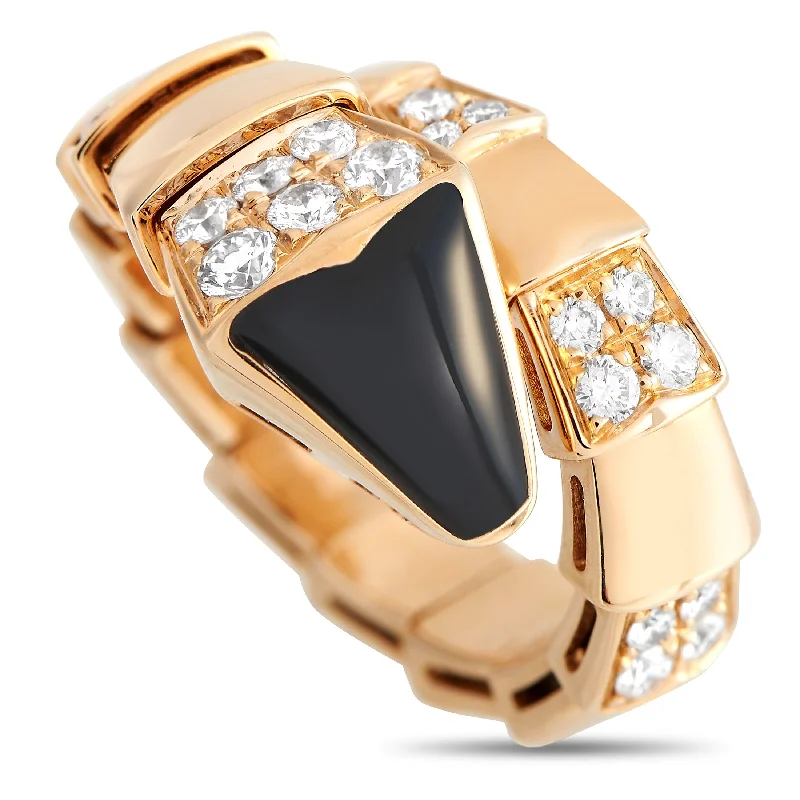 women oval diamond engagement rings -Bvlgari Serpenti 18K Rose Gold 0.83ct Diamond and Onyx Ring