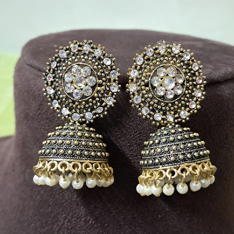 women gold drop earrings -H K Fashion Gold Plated Crystal Stone And  Pearls Jhumki Earrings