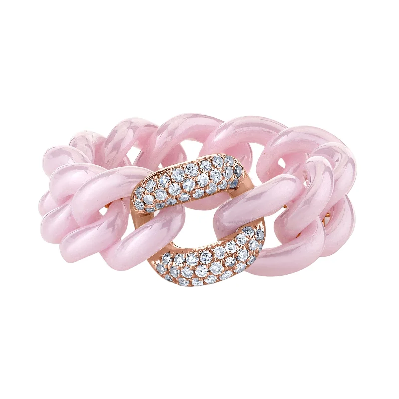 women custom rings for women -SINGLE PAVE PINK CERAMIC MEDIUM LINK RING