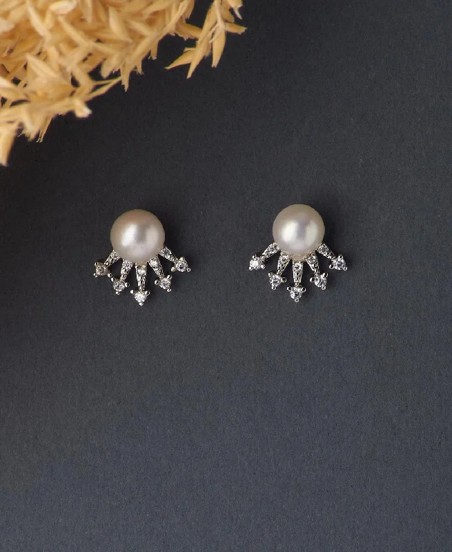 women bold earrings -Trendy Pink Pearl Stud Earring