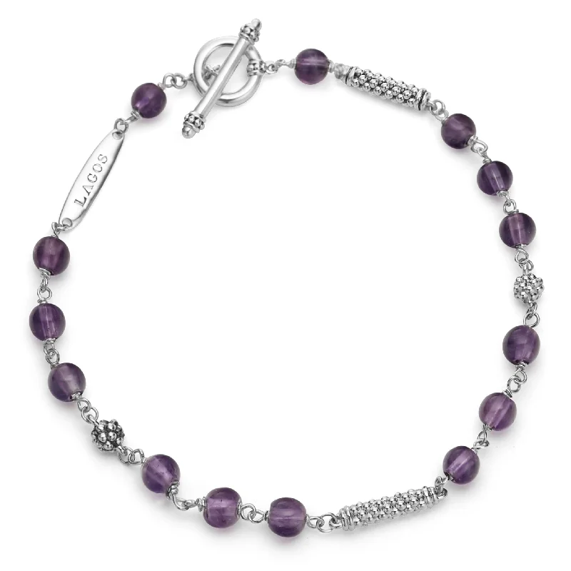 women minimalist bracelets -Caviar Icon Amethyst Beaded Bracelet